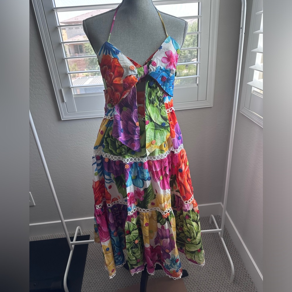 💕SOLD💕NWT Anthropologie Farm Rio Rainbow Chita Flower MIDI Dress - Picture 9 of 16